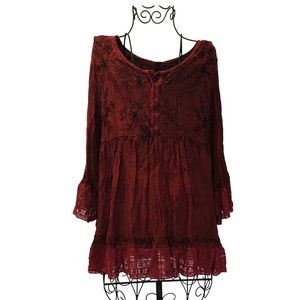 NWT.  Sacred Threads Red Tunic/Blouse.   218693.  LG/GY01